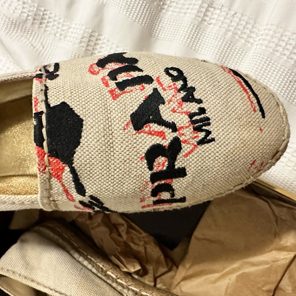Prada Natural Canvas Espadrilles with Black and Coral Print